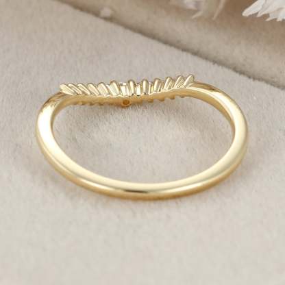 Unique Simple Diamond wedding ring Yellow gold Curved wedding band band women Stacking ring Handmade Matching band custom Promise gift