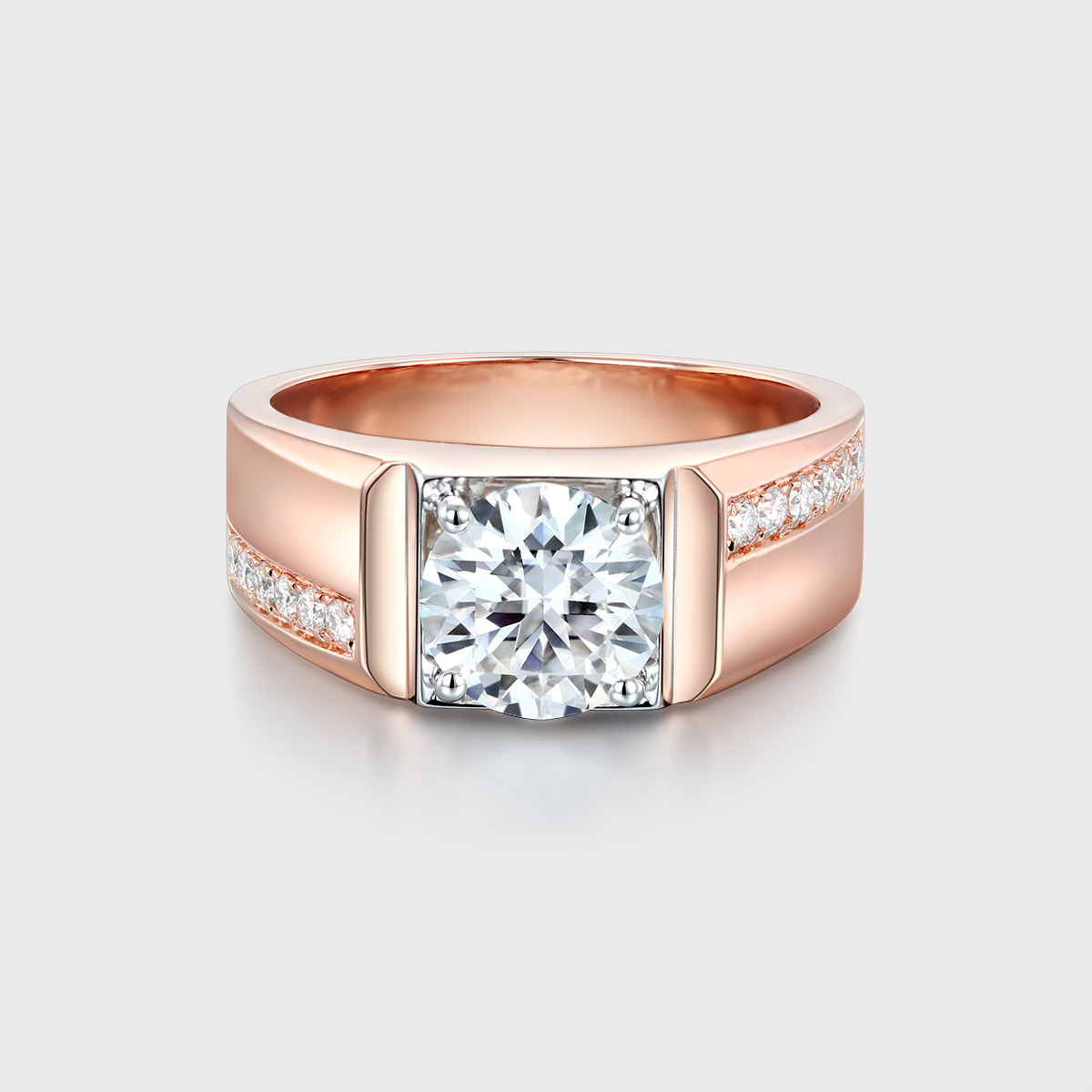Unique Solid Men's Moissanite Wedding Ring 14k Gold Mens Ring Modern Ring