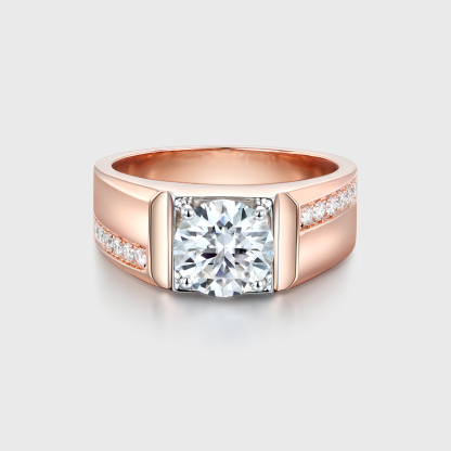 Unique Solid Men's Moissanite Wedding Ring 14k Gold Mens Ring Modern Ring
