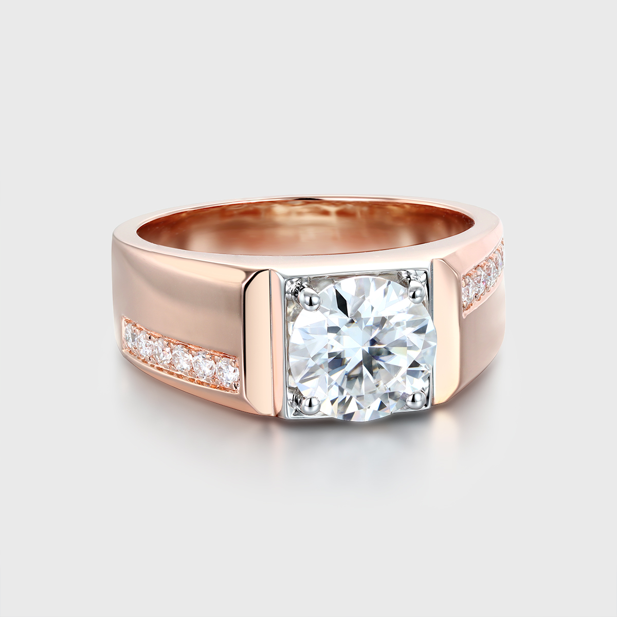Unique Solid Men's Moissanite Wedding Ring 14k Gold Mens Ring Modern Ring