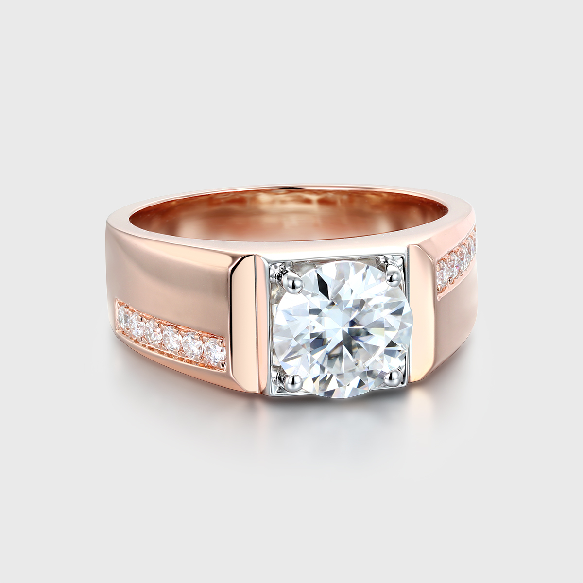 Unique Solid Men's Moissanite Wedding Ring 14k Gold Mens Ring Modern Ring