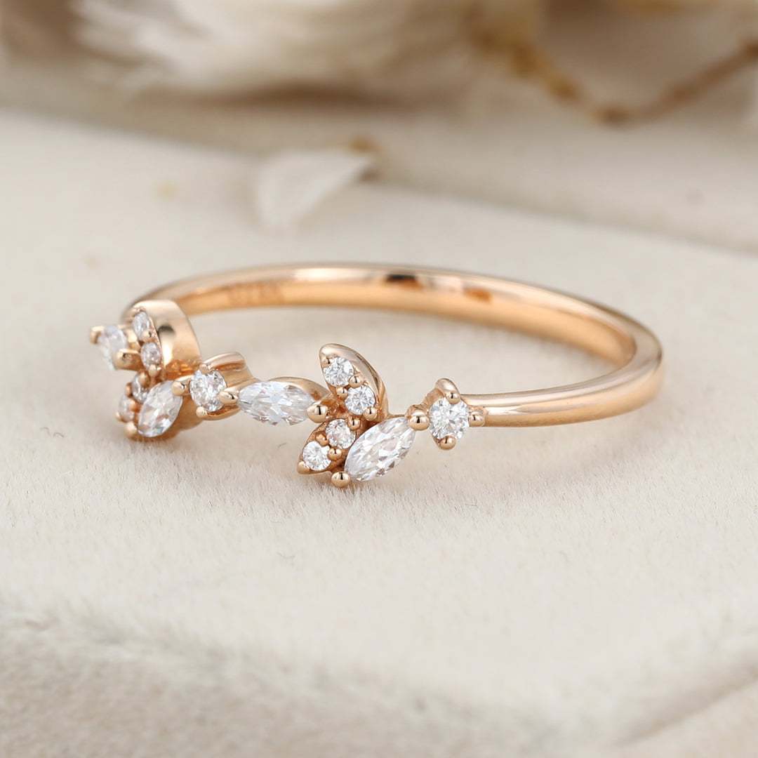 Unique Vintage Moissanite wedding band Marquise wedding band rose gold wedding band diamond ring stacking matching promise ring Anniversary