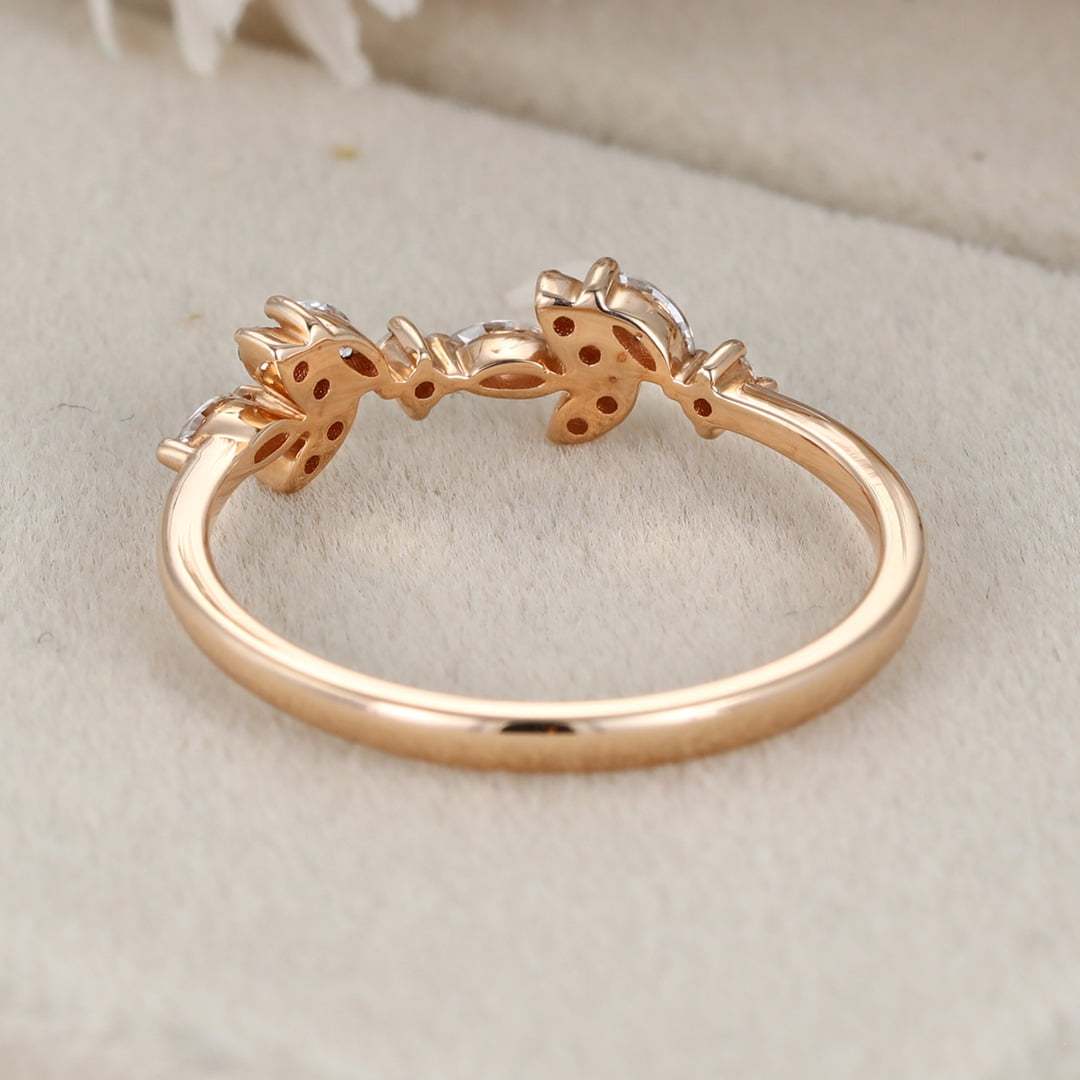 Unique Vintage Moissanite wedding band Marquise wedding band rose gold wedding band diamond ring stacking matching promise ring Anniversary
