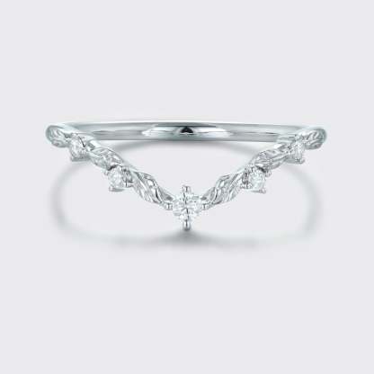 Unique Vintage Moissanite wedding ring White gold Diamond Curved wedding band Art deco Leaf Matching Stacking band Promise band for women