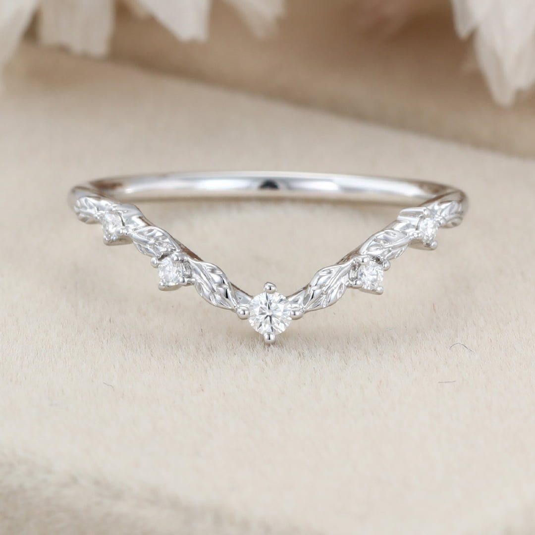 Bridal Anniversary Lab-Grown Band – Art Deco Leaf Stacking Ring in