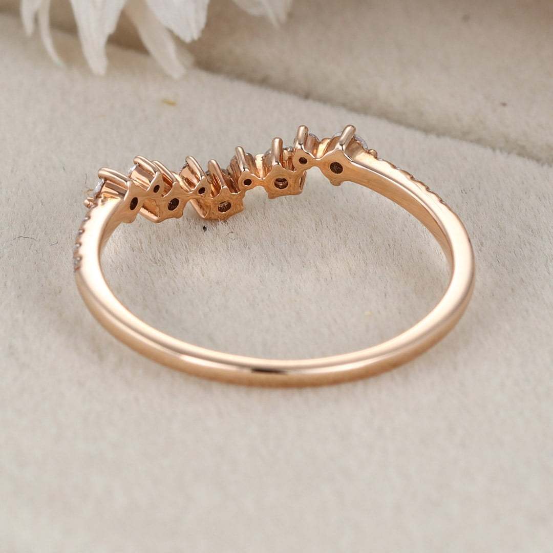 Unique curve wedding band vintage rose gold Moissanite band women half Eternity Matching band Diamond Anniversary gift