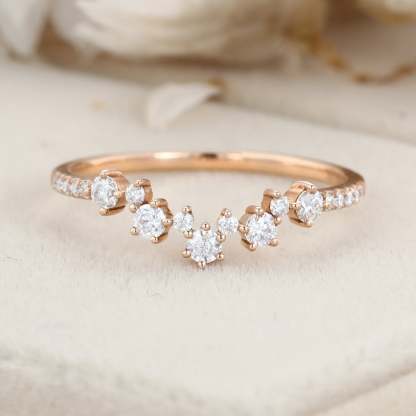 Unique curve wedding band vintage rose gold Moissanite band women half Eternity Matching band Diamond Anniversary gift