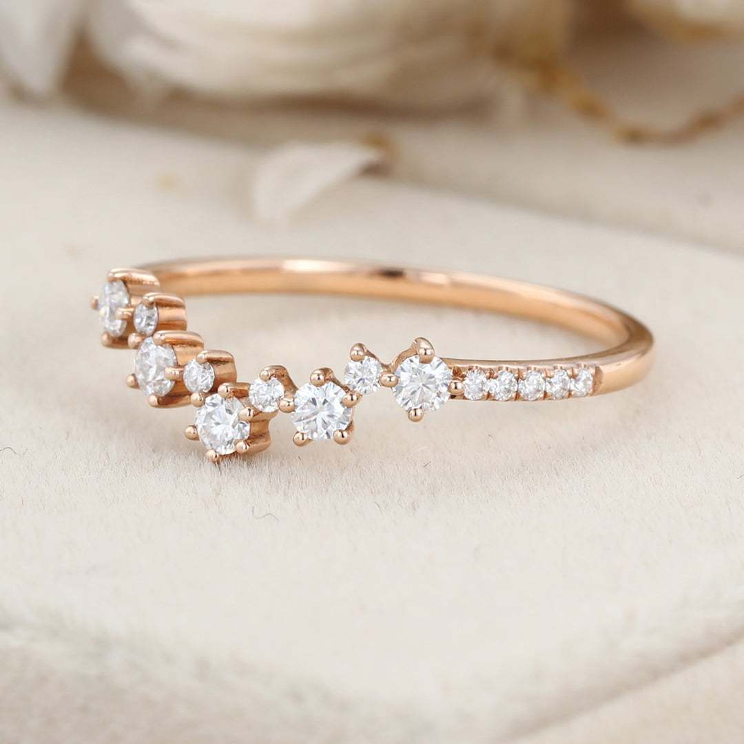 Unique curve wedding band vintage rose gold Moissanite band women half Eternity Matching band Diamond Anniversary gift
