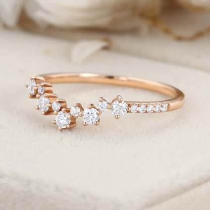 Unique curve wedding band vintage rose gold Moissanite band women half Eternity Matching band Diamond Anniversary gift