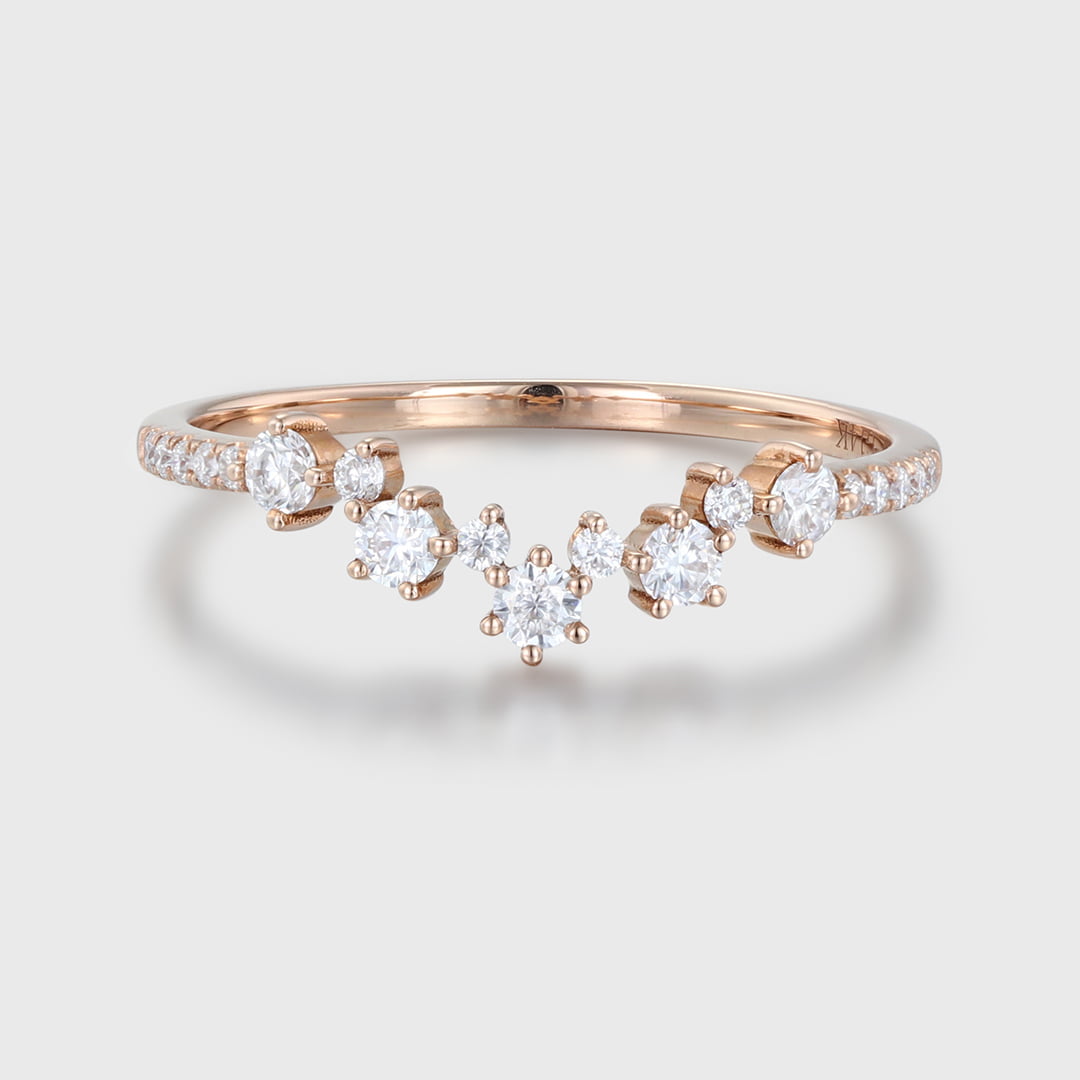 Unique curve wedding band vintage rose gold Moissanite band women half Eternity Matching band Diamond Anniversary gift