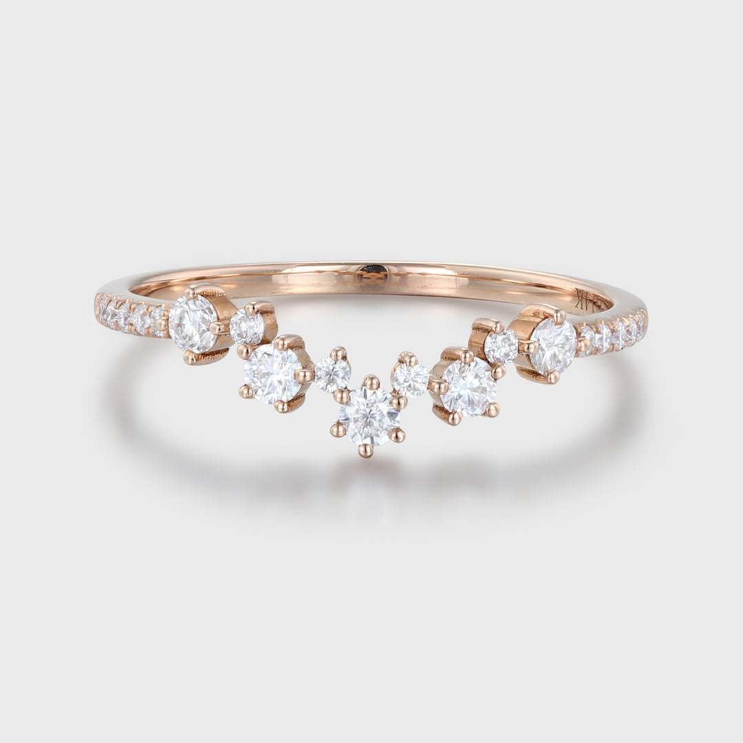 Unique curve wedding band vintage rose gold Moissanite band women half Eternity Matching band Diamond Anniversary gift