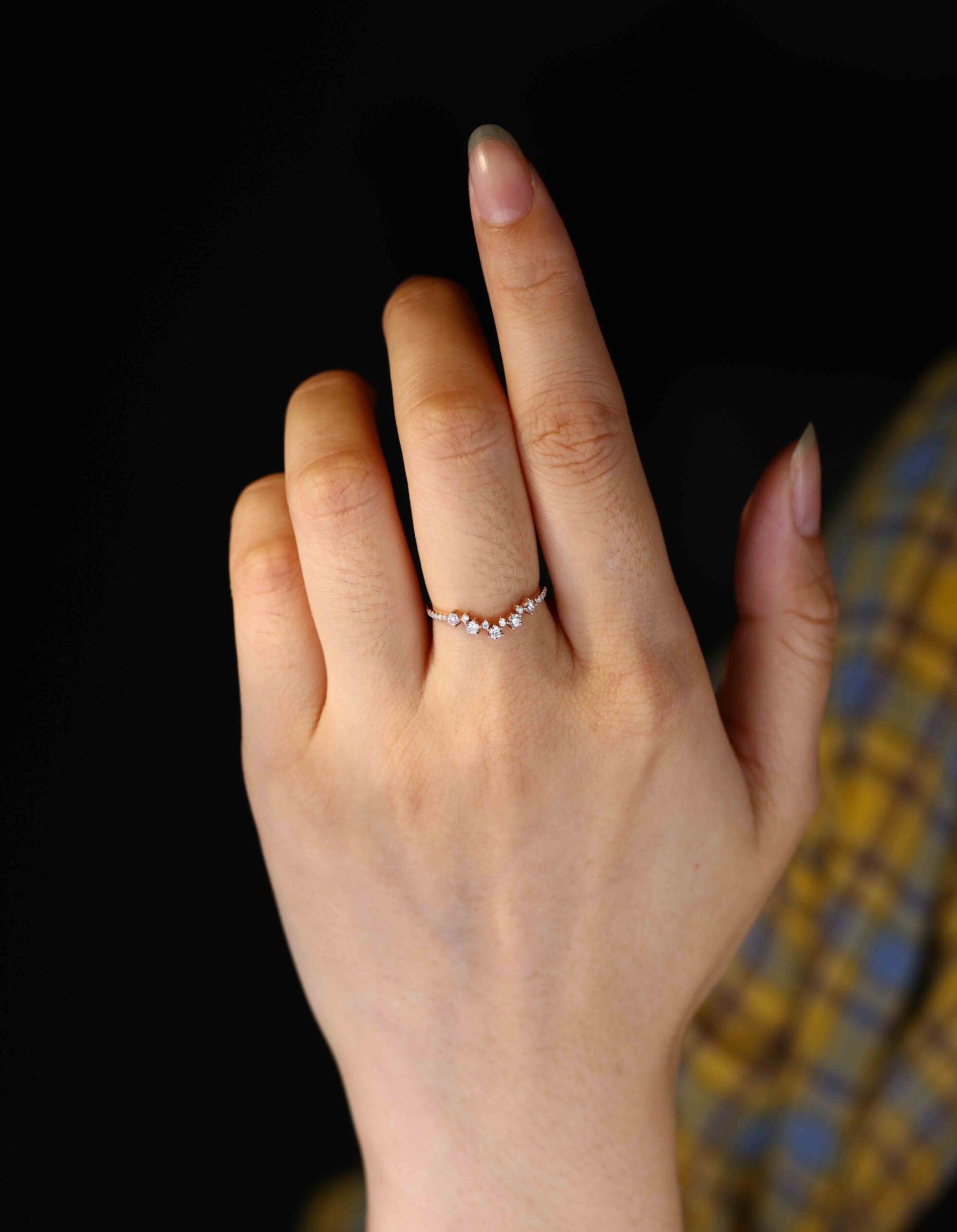 Unique curve wedding band vintage rose gold Moissanite band women half Eternity Matching band Diamond Anniversary gift