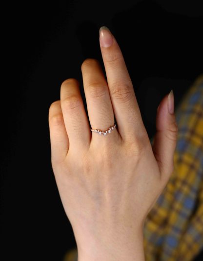 Unique curve wedding band vintage rose gold Moissanite band women half Eternity Matching band Diamond Anniversary gift