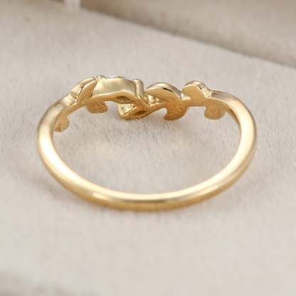 Unique yellow Gold wedding band Open wedding band Art deco marquise Moissanite diamond leaf Wedding ring Vintage promise Anniversary gift