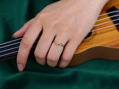 Unique yellow Gold wedding band Open wedding band Art deco marquise Moissanite diamond leaf Wedding ring Vintage promise Anniversary gift