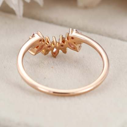 Vintage 14K Rose Gold Diamond Band Bridal Ring Marquise Unique Curved Wedding Ring