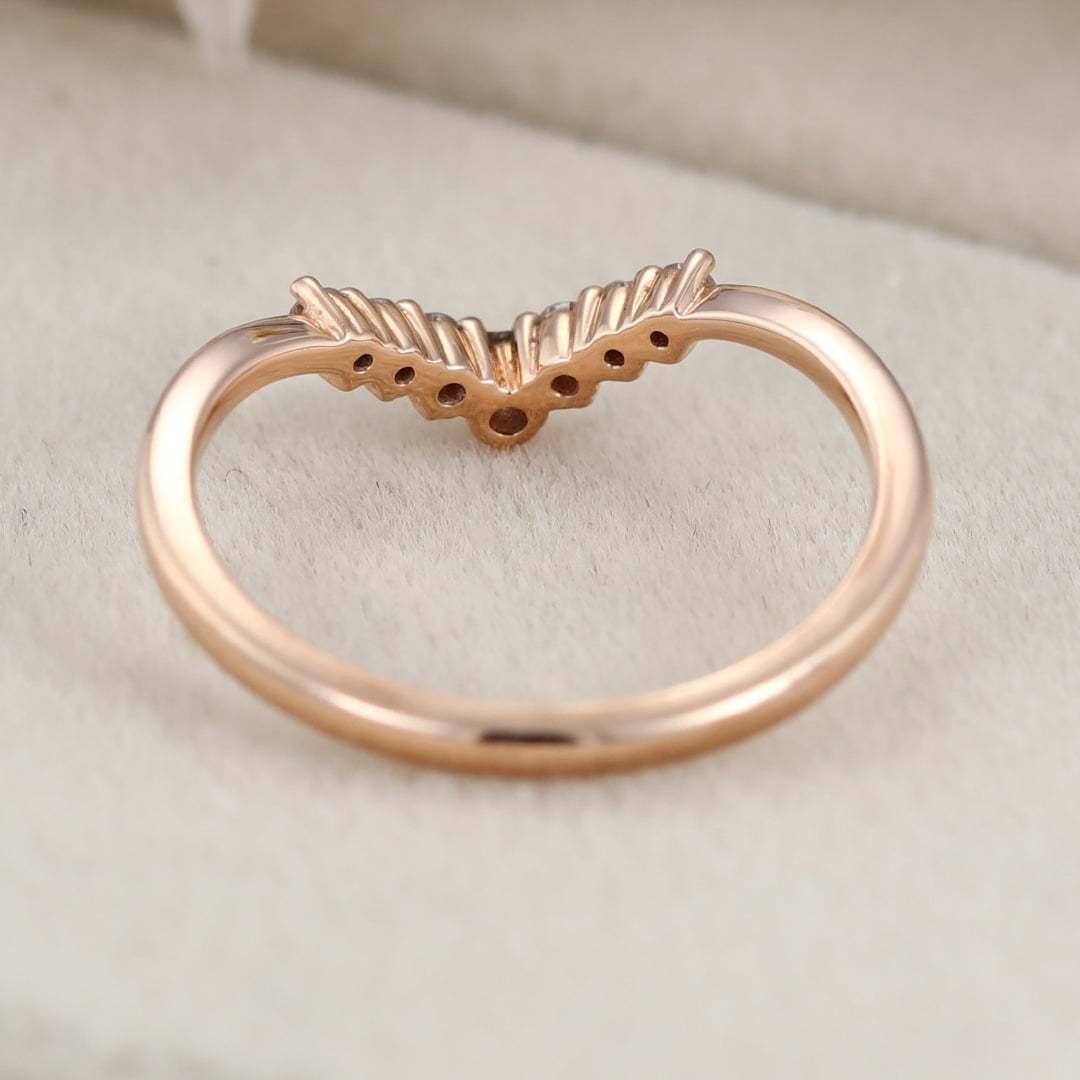 Vintage 14K Rose Gold Wedding Band Curve Matching Wedding Band Diamond Stacking Ring