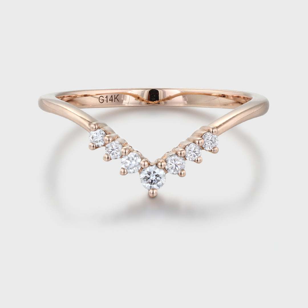 Vintage 14K Rose Gold Wedding Band Curve Matching Wedding Band Diamond Stacking Ring