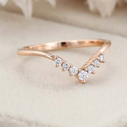 Vintage 14K Rose Gold Wedding Band Curve Matching Wedding Band Diamond Stacking Ring