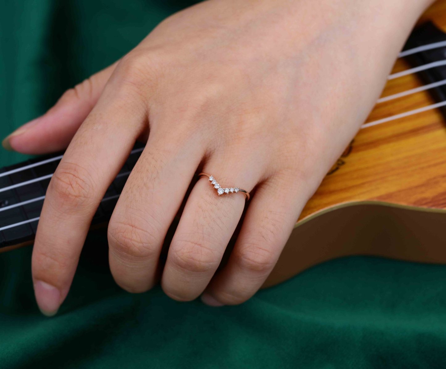 Vintage 14K Rose Gold Wedding Band Curve Matching Wedding Band Diamond Stacking Ring