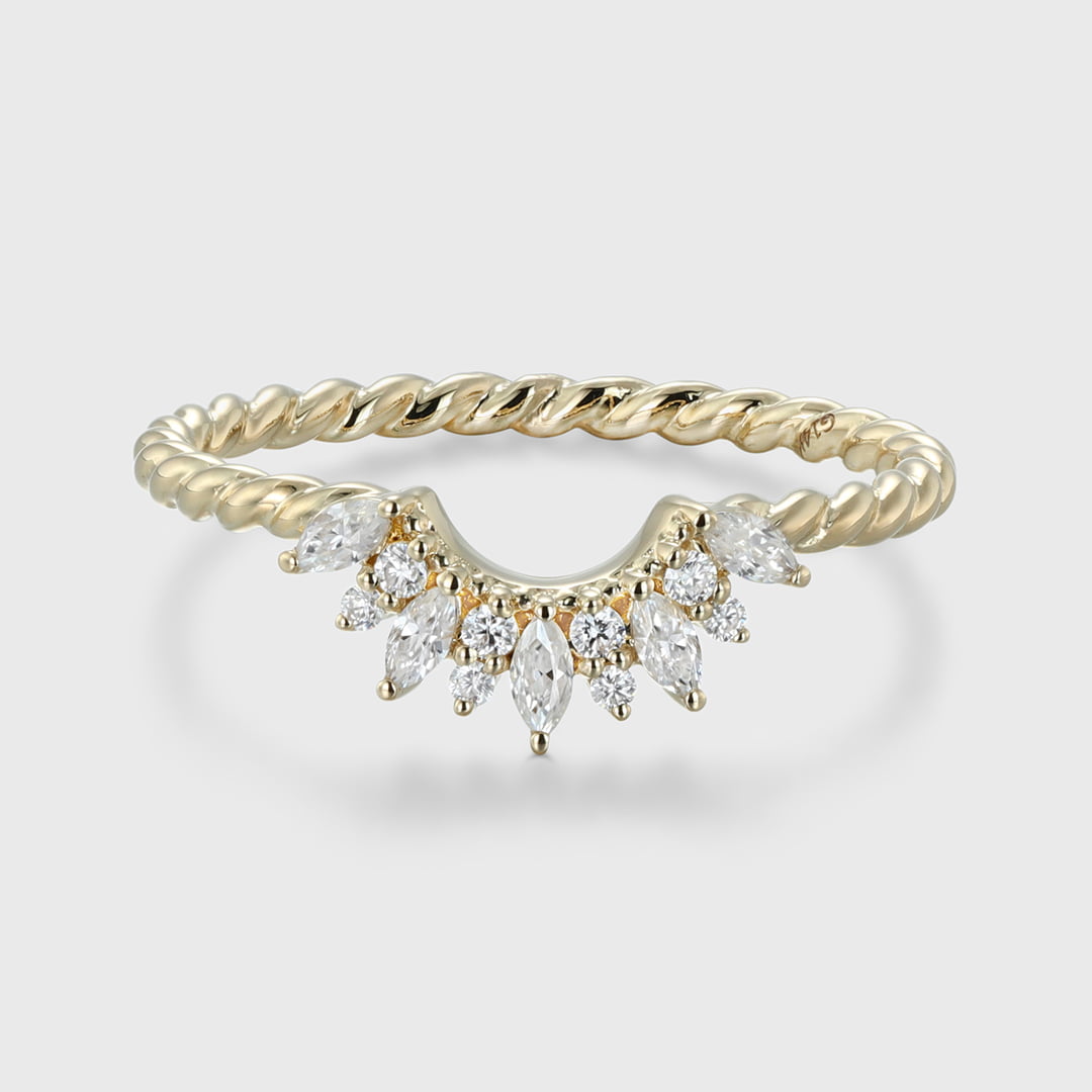 Vintage 14K Solid Gold Moissanite Wedding Band Rose Gold Diamond Curved Twist Wedding Ring Anniversary Gift