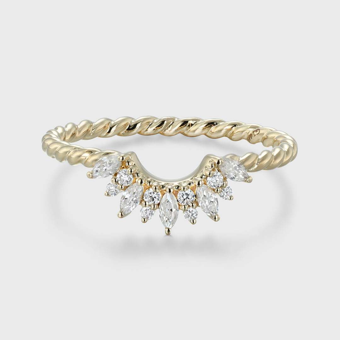 Vintage 14K Solid Gold Moissanite Wedding Band Rose Gold Diamond Curved Twist Wedding Ring Anniversary Gift