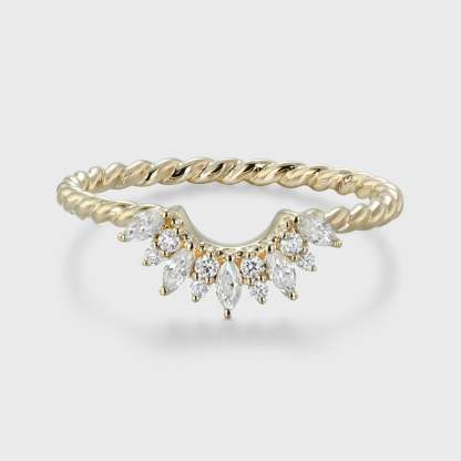Vintage 14K Solid Gold Moissanite Wedding Band Rose Gold Diamond Curved Twist Wedding Ring Anniversary Gift