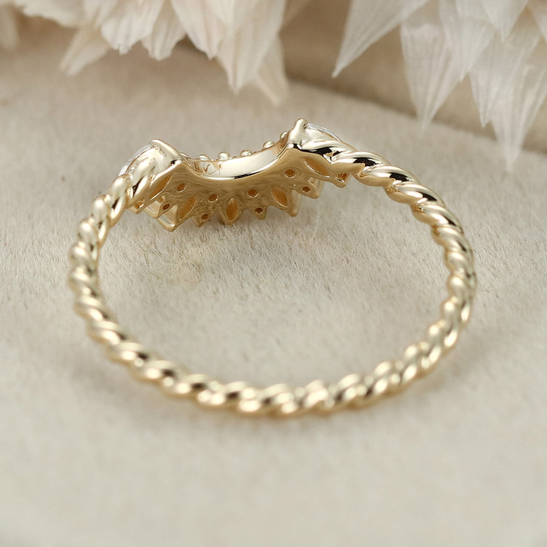 Vintage 14K Solid Gold Moissanite Wedding Band Rose Gold Diamond Curved Twist Wedding Ring Anniversary Gift