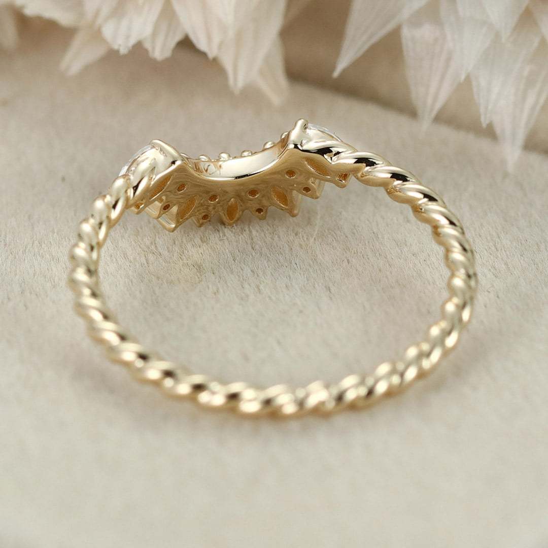 Vintage 14K Solid Gold Moissanite Wedding Band Rose Gold Diamond Curved Twist Wedding Ring Anniversary Gift