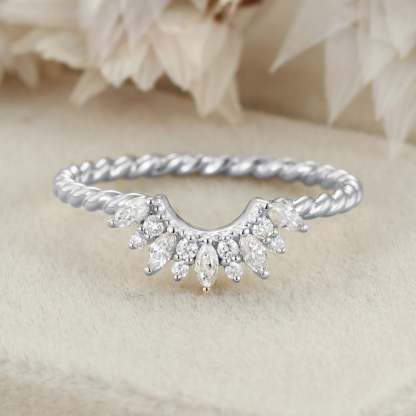 Vintage 14K Solid Gold Moissanite Wedding Band Rose Gold Diamond Curved Twist Wedding Ring Anniversary Gift