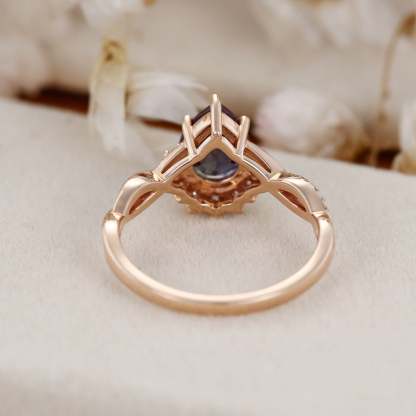 Vintage Alexandrite engagement ring Pear shaped engagement ring Rose gold engagement ring twist art deco wedding ring Bridal ring for women