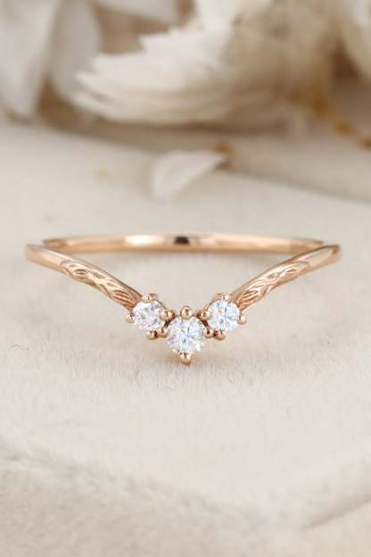 Vintage Art deco Rose gold wedding band Unique Moissanite wedding band Curved wedding ring matching band Bridal promise Anniversary band