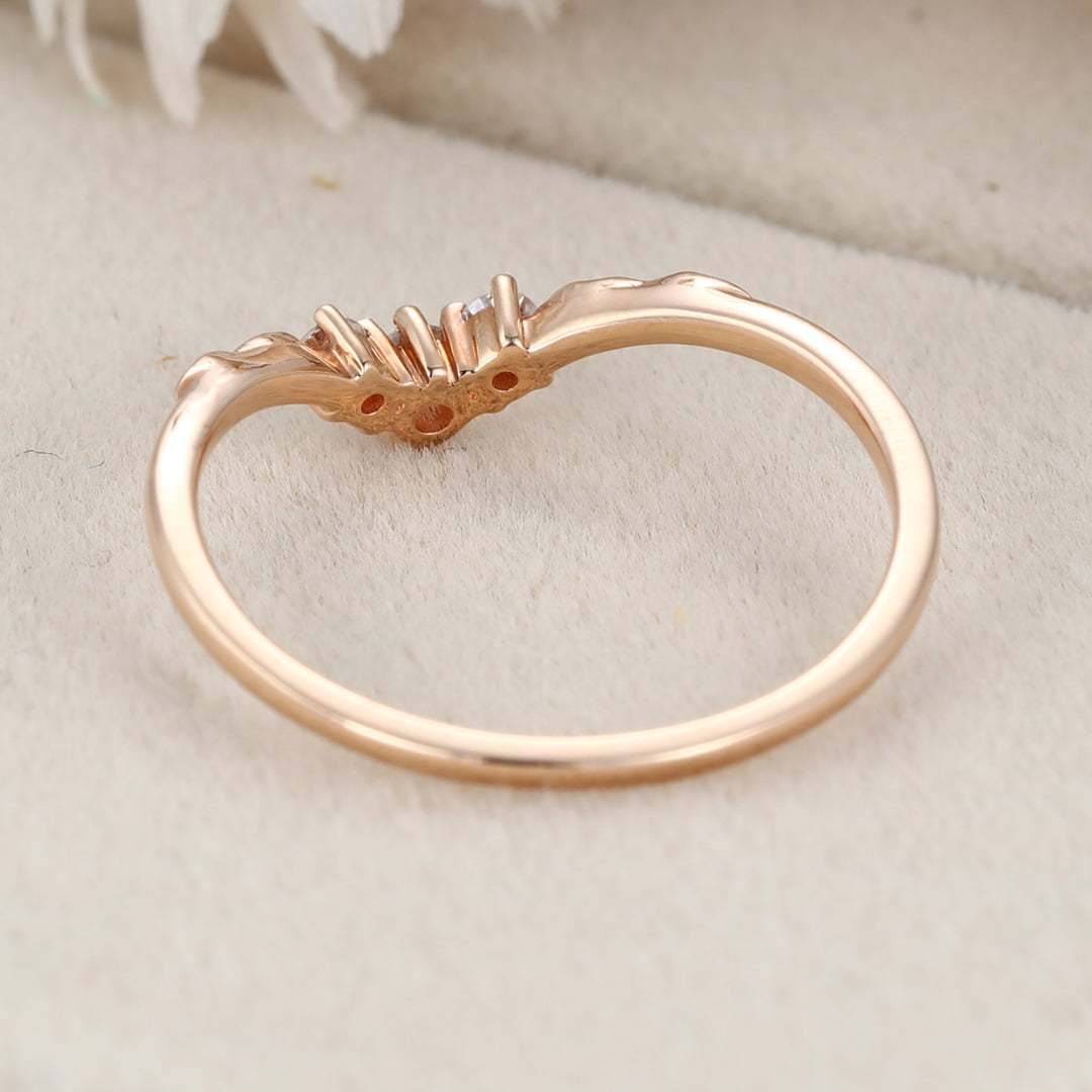 Vintage Art deco Rose gold wedding band Unique Moissanite wedding band Curved wedding ring matching band Bridal promise Anniversary band