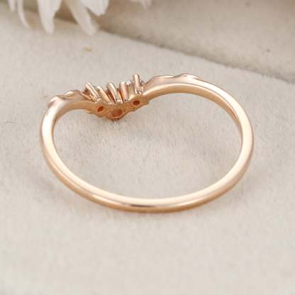 Vintage Art deco Rose gold wedding band Unique Moissanite wedding band Curved wedding ring matching band Bridal promise Anniversary band