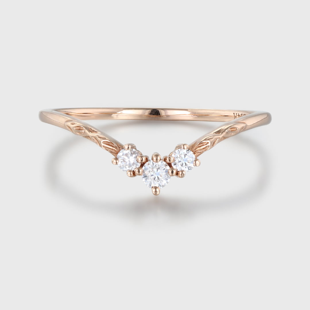 Vintage Art deco Rose gold wedding band Unique Moissanite wedding band Curved wedding ring matching band Bridal promise Anniversary band