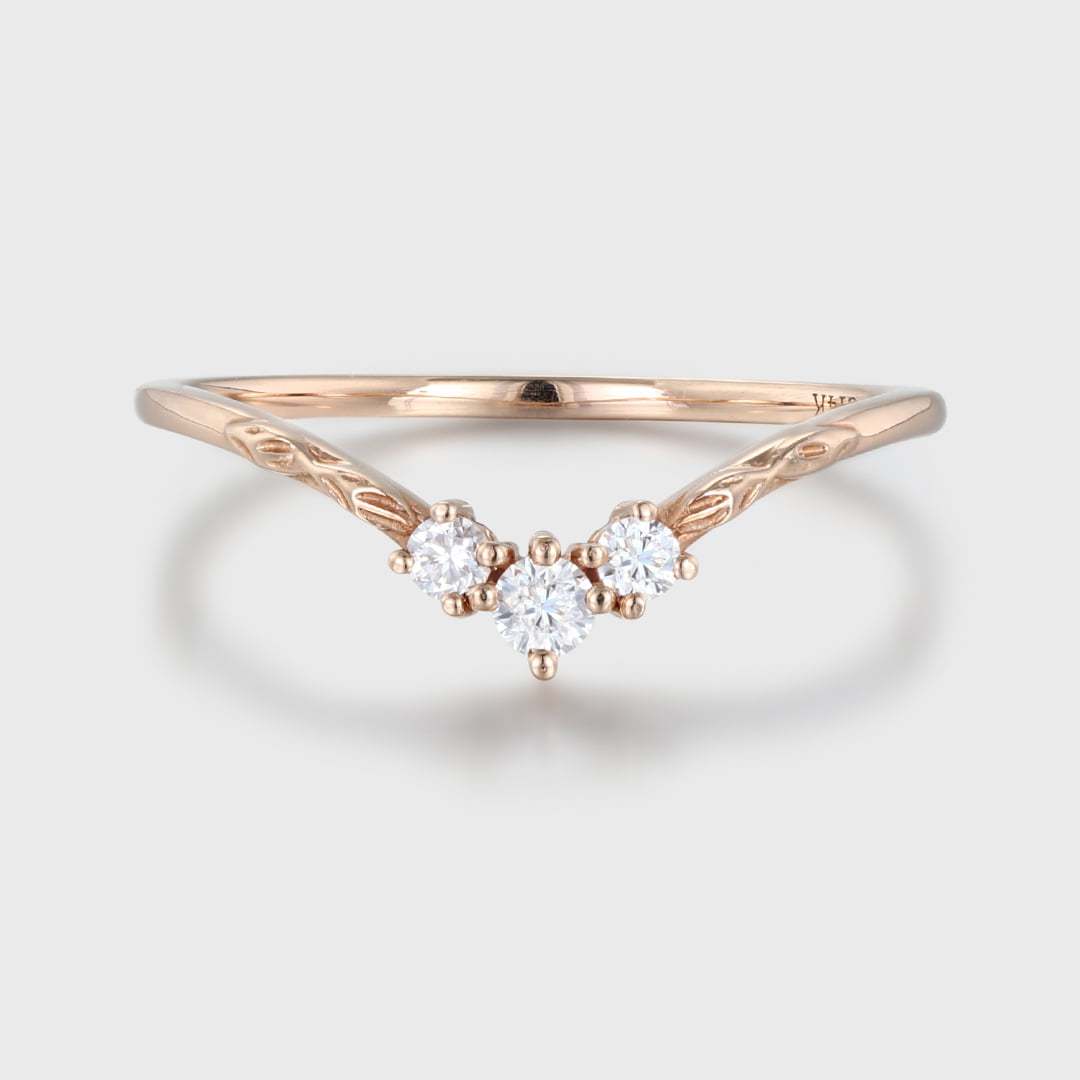 Vintage Art deco Rose gold wedding band Unique Moissanite wedding band Curved wedding ring matching band Bridal promise Anniversary band