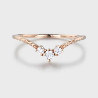 Vintage Art deco Rose gold wedding band Unique Moissanite wedding band Curved wedding ring matching band Bridal promise Anniversary band