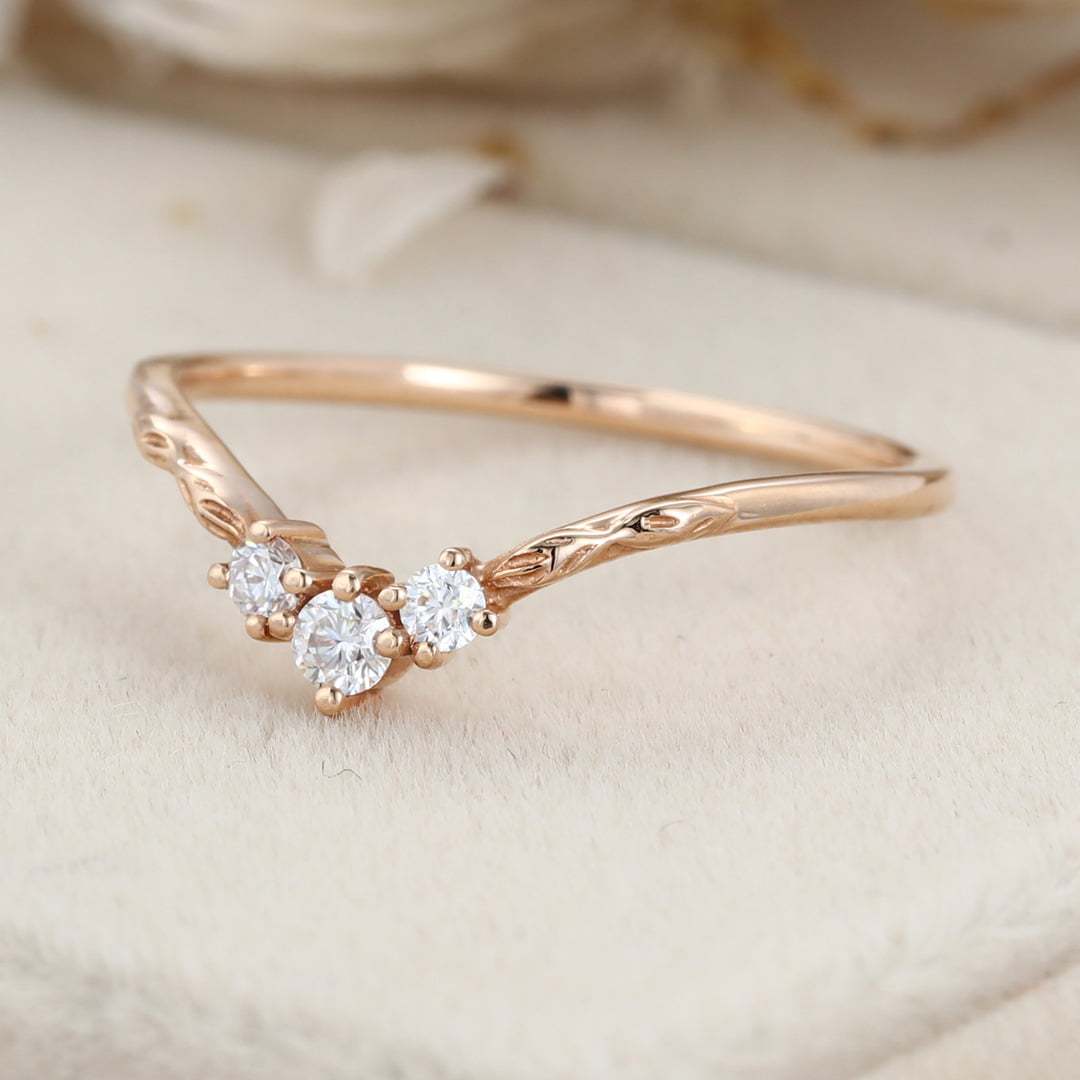 Vintage Art deco Rose gold wedding band Unique Moissanite wedding band Curved wedding ring matching band Bridal promise Anniversary band