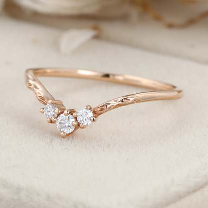 Vintage Art deco Rose gold wedding band Unique Moissanite wedding band Curved wedding ring matching band Bridal promise Anniversary band