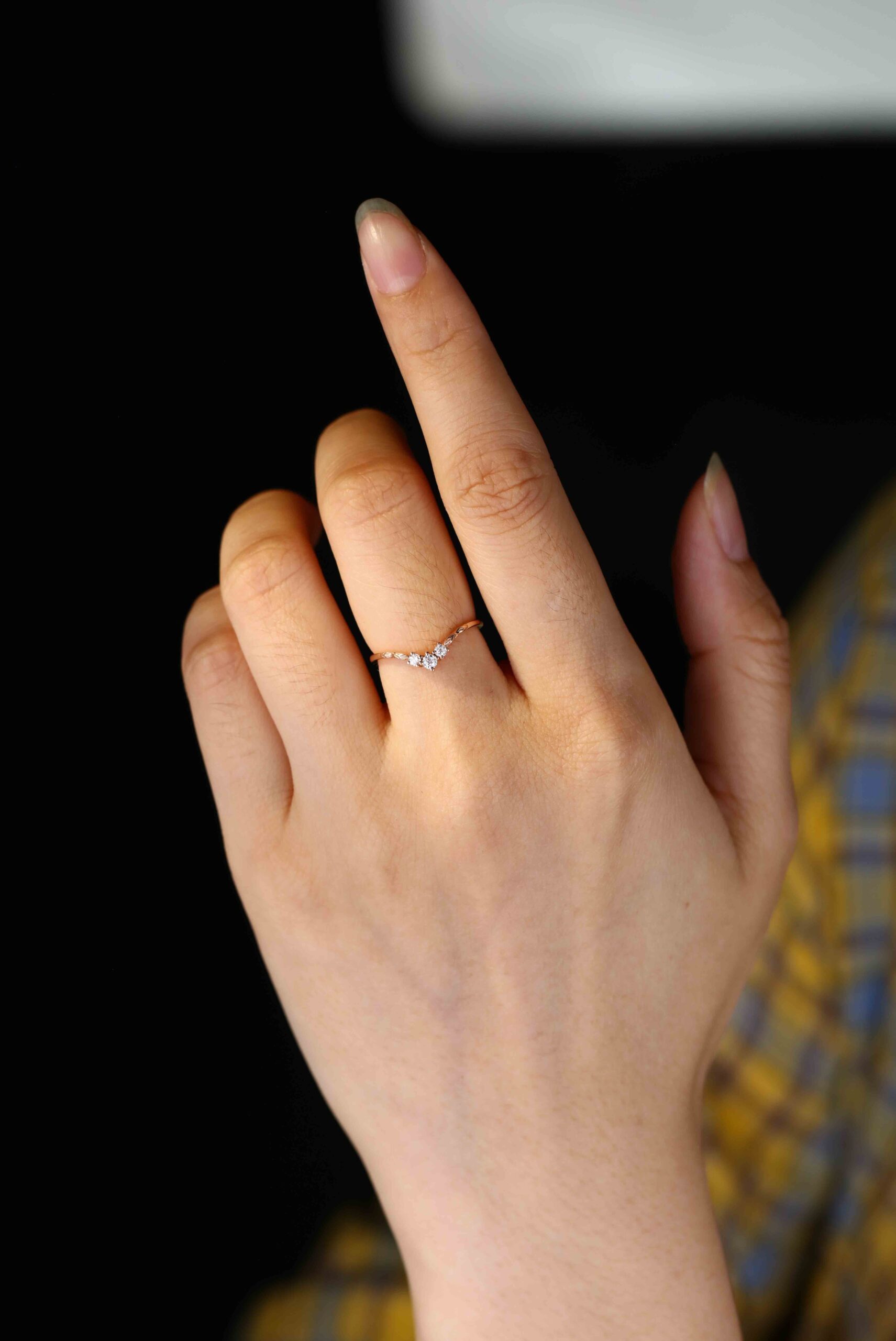 Vintage Art deco Rose gold wedding band Unique Moissanite wedding band Curved wedding ring matching band Bridal promise Anniversary band