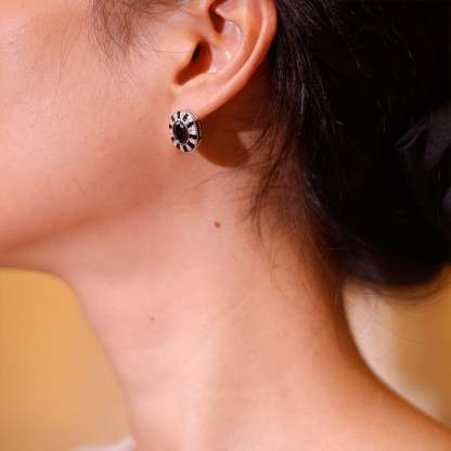 Vintage Design Oval Cut Lab-Grown Sapphire Earrings Unique Art Decorate 14K White Gold Earrings