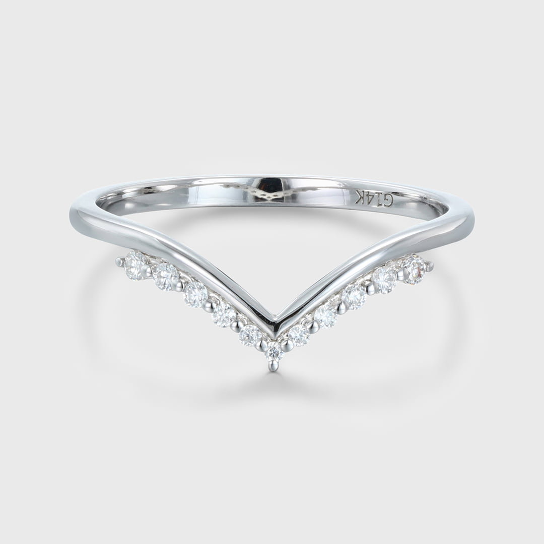 Vintage Diamondn Wedding Band Women Band 14K Solid Gold Unique Curved Wedding Ring Promise Ring
