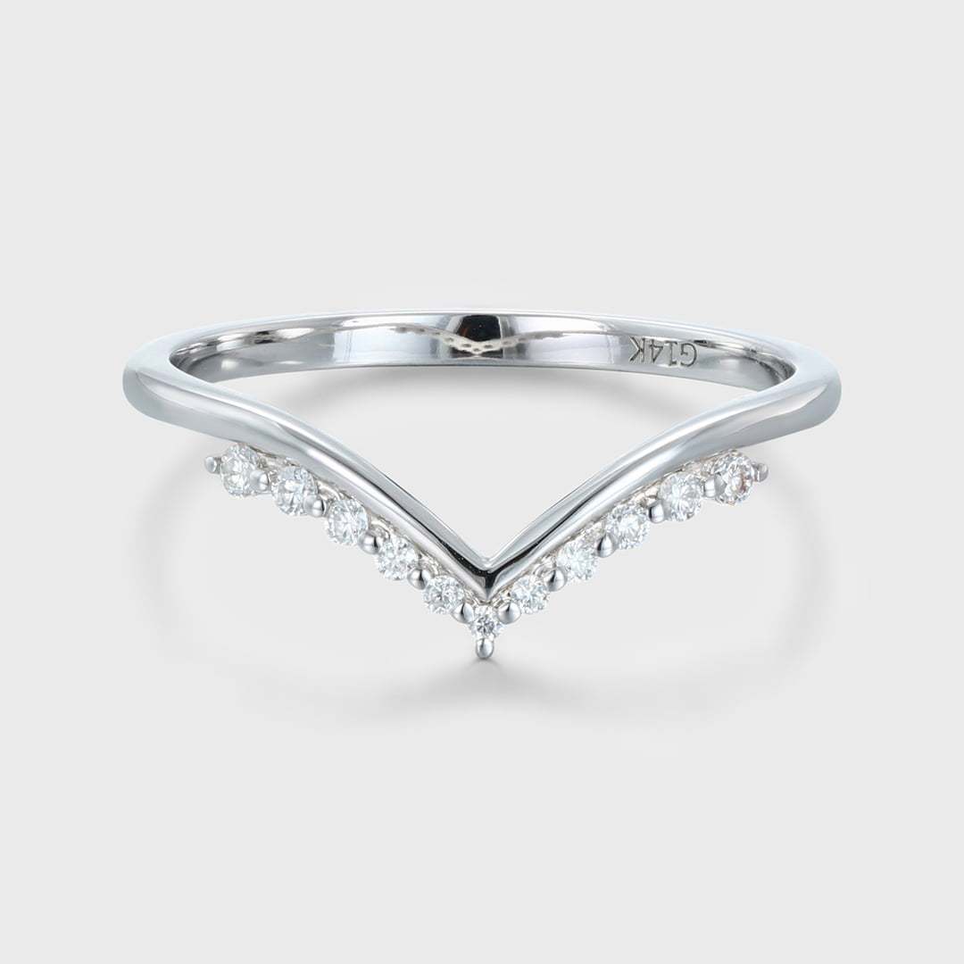 Vintage Diamondn Wedding Band Women Band 14K Solid Gold Unique Curved Wedding Ring Promise Ring