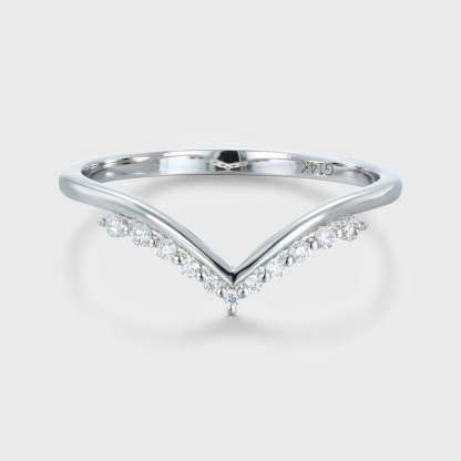 Vintage Diamondn Wedding Band Women Band 14K Solid Gold Unique Curved Wedding Ring Promise Ring