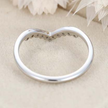 Vintage Diamondn Wedding Band Women Band 14K Solid Gold Unique Curved Wedding Ring Promise Ring