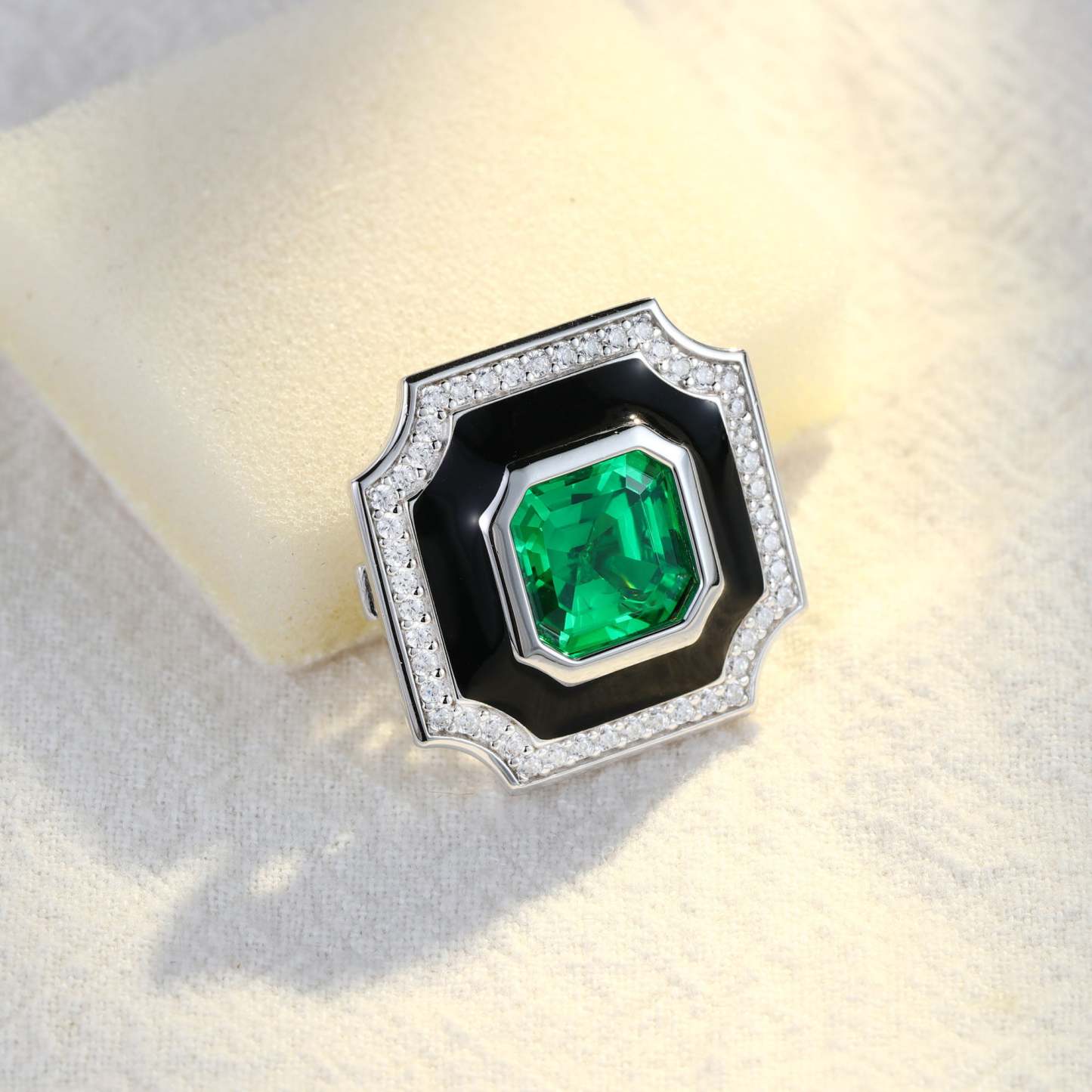 Vintage Emerald Brooch Octagon Shape Enameled Pedant Pins 14K White Gold Multi Halo Beautiful Brooch