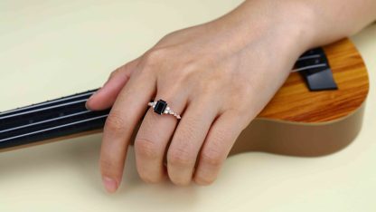 Vintage Emerald Cut Black Onyx Engagement Ring Unique Rose Gold Marquise Diamond Cluster Ring Art Deco Promise Anniversary Ring
