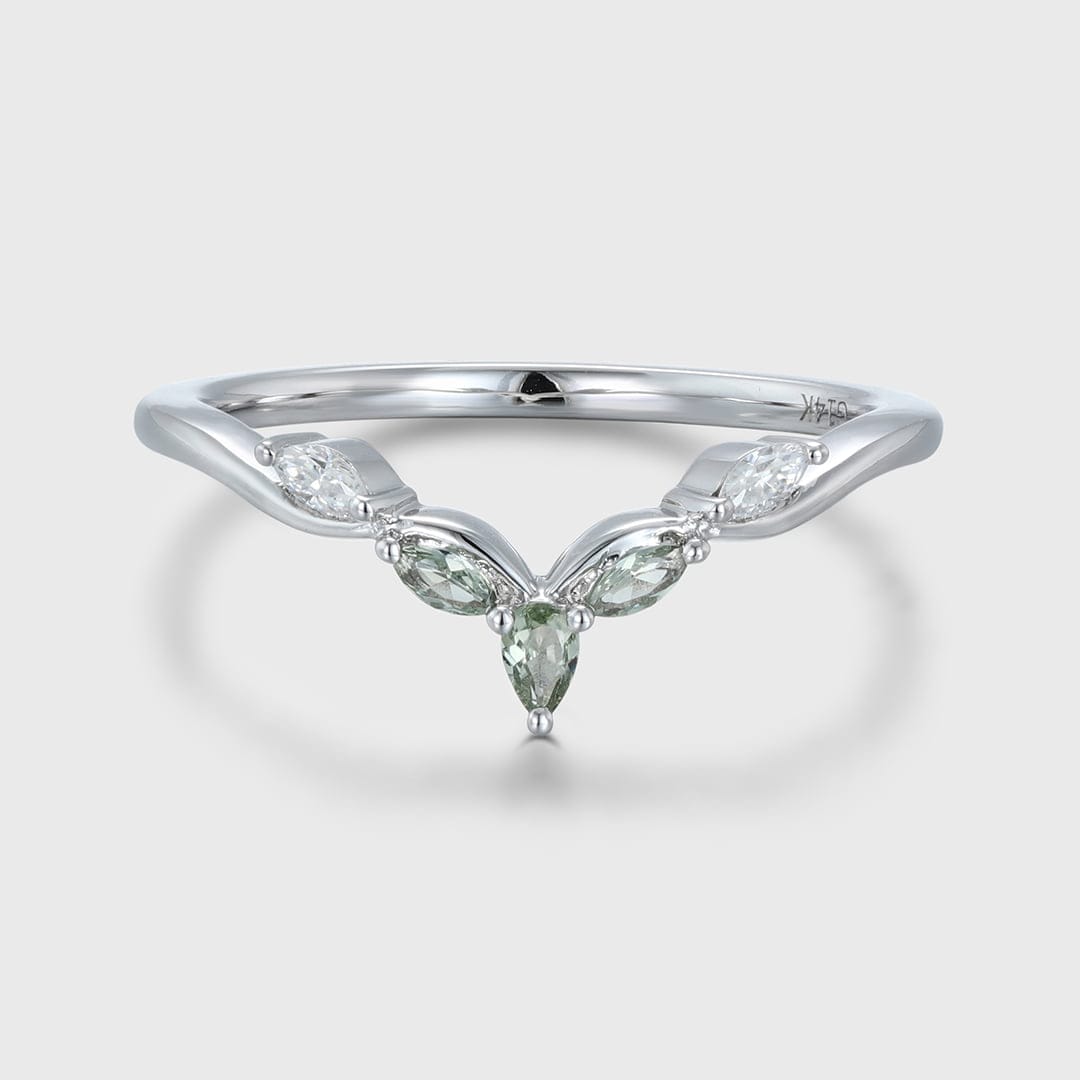 Vintage Lab Montana Sapphire Wedding Band Unique White Gold Wedding Bridal Ring Marquise Curved Wedding Ring Promise Ring
