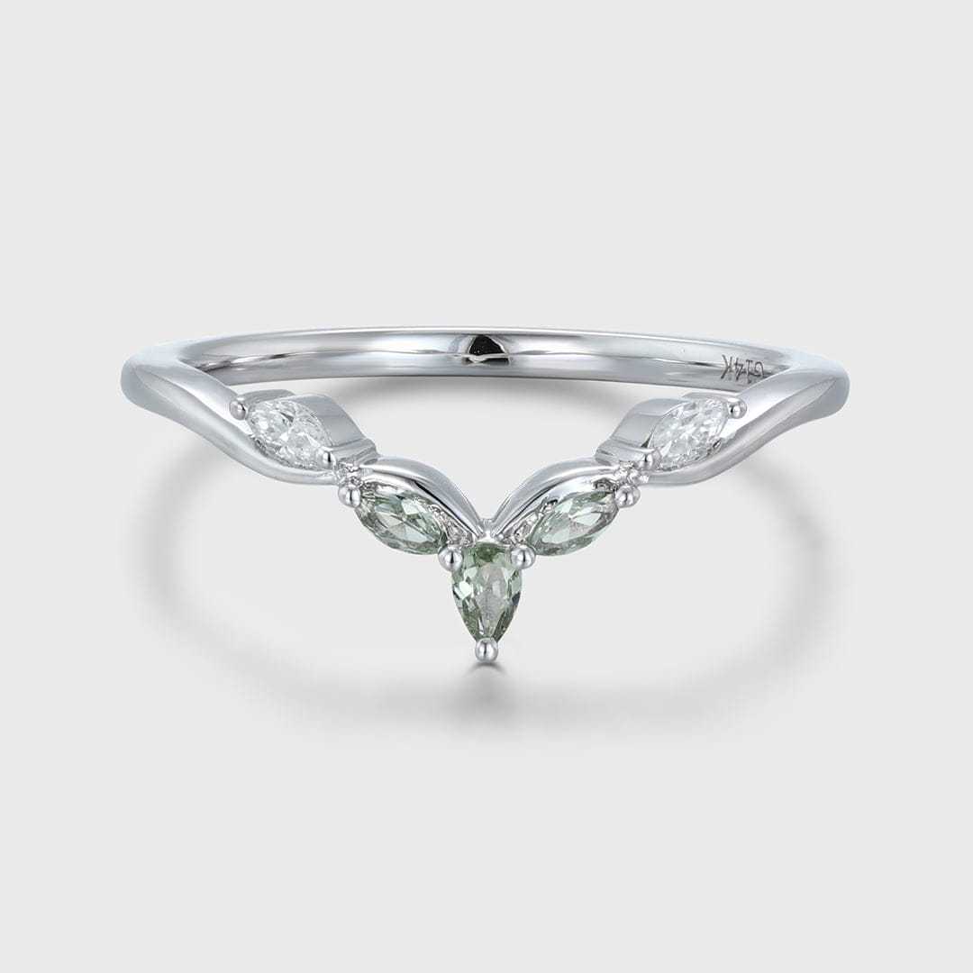 Vintage Lab Montana Sapphire Wedding Band Unique White Gold Wedding Bridal Ring Marquise Curved Wedding Ring Promise Ring