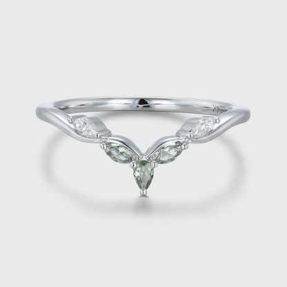Vintage Lab Montana Sapphire Wedding Band Unique White Gold Wedding Bridal Ring Marquise Curved Wedding Ring Promise Ring